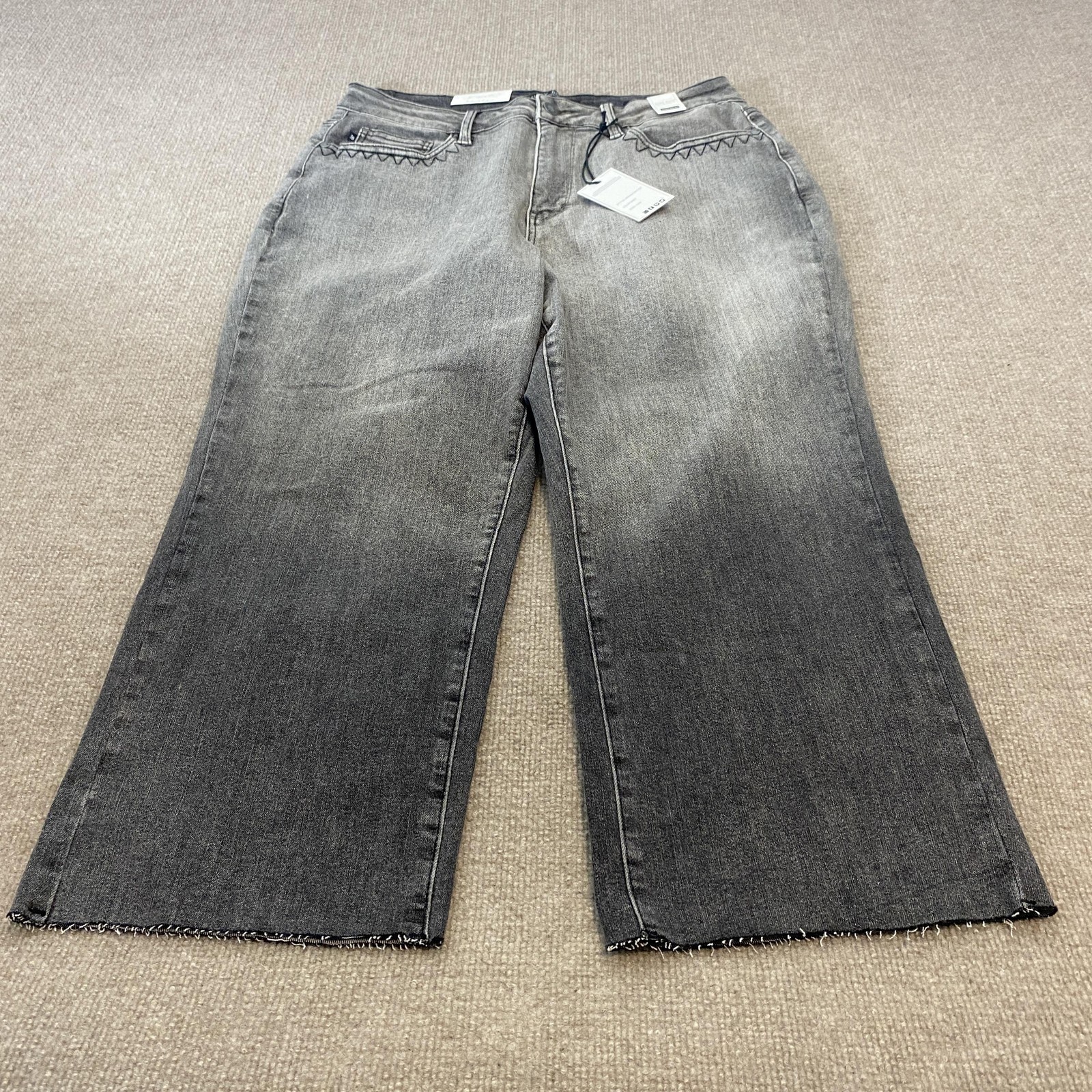 Judy Blue Wide Leg Crop Jeans Womens 16W Gray High Rise Fringe Stretch JB88949
