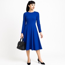 Royal Blue Knit Fit & Flare Midi Dress Made in Italy NWT M 8 10 Work Cocktail