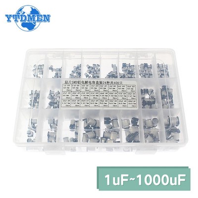 400Pcs 6.3~50V SMD Aluminium Electrolytic Capacitor 1~1000uF Assortment Kit