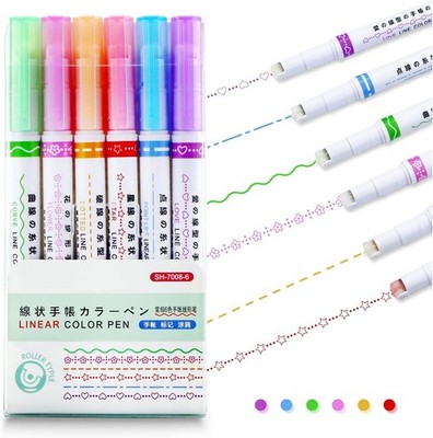 6-Color Pattern Contour Pen Set for Crafts   Decorative Line Pens (Dots, Lines)