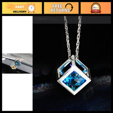 Crystal Rhinestone Cube Car Rear View Mirror Charm - Bling Hanging Ornament, Blu
