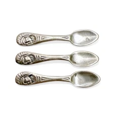 Vintage Set of 3 Sterling Silver Indian Head Miniature Spoons Dollhouse Utensils