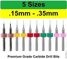 Micro Drill Bit Set .006" .008" .010" .012" .0135" - 2 Pieces Each Carbide S1