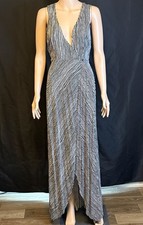 Forever 21 Black & White Chevron Striped Sleeveless Maxi Dress Front-Slit Wrap