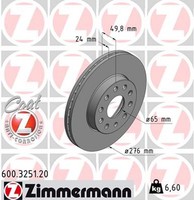 2X Bremsscheibe Coat Z Zimmermann 600.3251.20 FüR VW Golf Audi Seat Skoda A3 ST