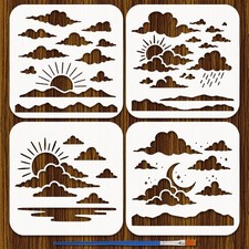 FINGERINSPIRE 4PCS Natural Elements Painting Stencils with Paint Brush...