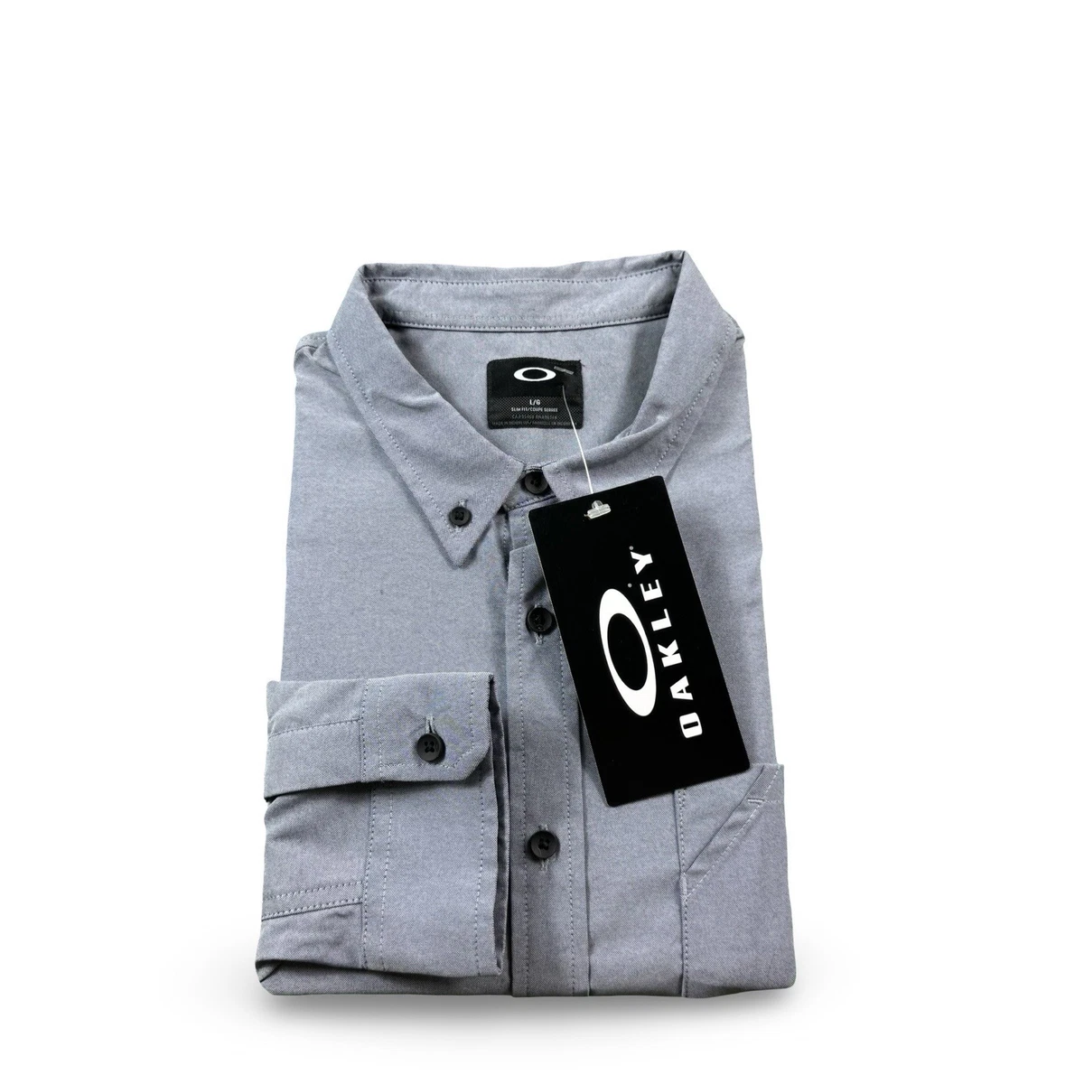 ★新品★OAKLEY グレー 長袖シャツ Mサイズ Oakley Polyester Long Sleeve Solid Casual Button-Down Shirts for