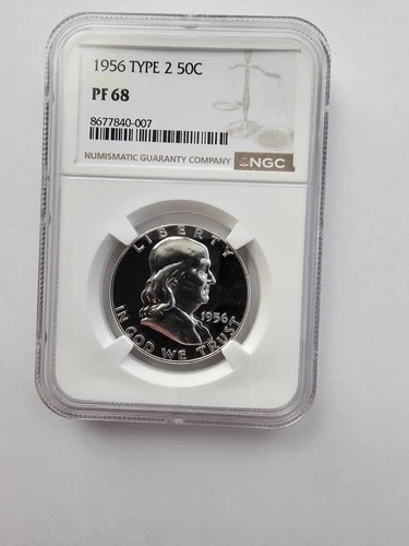 SILVER 1956 PF68 FRANKLIN HALF DOLLAR GRADED NGC 50C P MINT 90% AG COIN TYPE 2