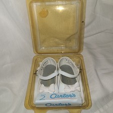 vintage Carter's white patent leather infant crib shoes with Strap And Bow