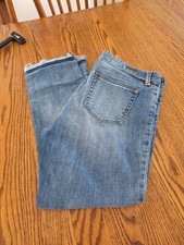 New Kut from the Kloth Blue Straight Leg Cuffed Destructed Denim Jeans 14 34x26