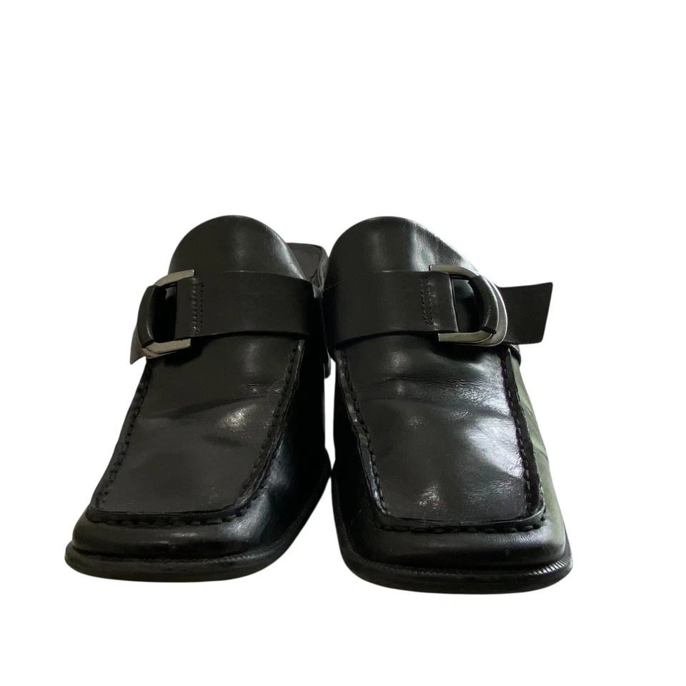 Mulas de cuero Franco Sarto punta cuadrada Y2K años 90 para mujer 8M negras bruja hada gótica Foto 3 de 4