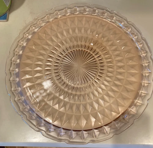Huge 13" Jeannette Windsor Diamond Pink Depression Glass Platter Charger Plate!
