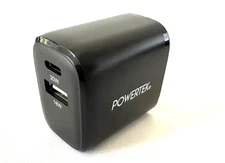 Powertek Dual Port Wall Charger USB-C 20W PD and USB-A 18W Black 581246