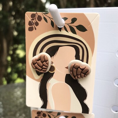 Concha de Corazon Chocolate Pan Dulce Mexican Sweet Bread Stud Earrings