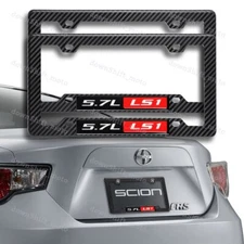 X2 Carbon Look ABS License Plate Tag Frame Cover with 5.7L LS1 Car Emblem