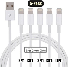 5 Pack Heavy Duty Charging Cord Charger Cable For Phone 5 6 7 8 X XR 11 12 13