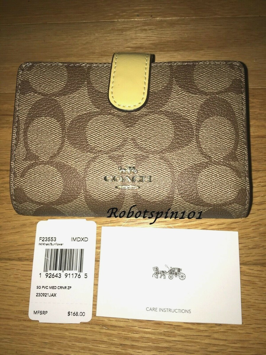NWT COACH 23553 Signature PVC Medium Corner Zip Wallet Khaki