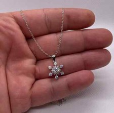SNOWFLAKE NECKLACE PENDANT LAB SIMULATED DIAMONDS / 925 STERLING SILVER /18''