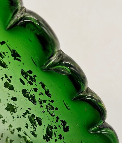 Murano AVEM Emerald Green Ombre Bullicante Aventurine Ruffled Art Glass Ashtray - Picture 9 of 15