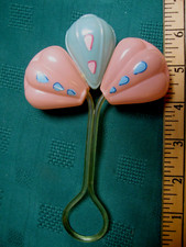 ANTIQUE EARLY 1900s CELLULOID BABY RATTLE 6.5" PINK  BLUE HAND PAINTED RARE