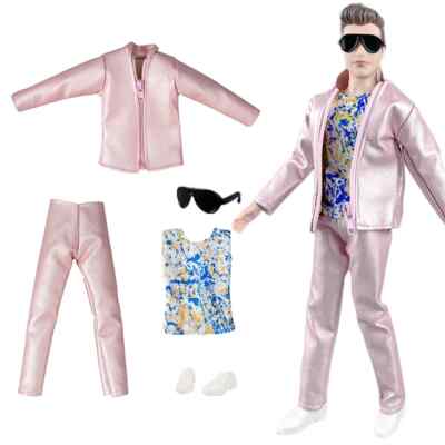 Pink 1/6 Boy Doll Clothes For 12'' Doll Leather Coat & Top Pants Sunglasses 1/6