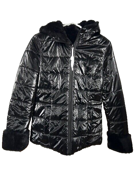 Joseph Ribkoff  Black  Reversible  Winter  Faux Fur/Shiny Puffer   NWT