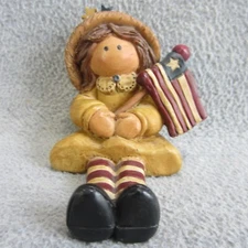 Blossom Bucket Suzi Skoglund Figurine Patriotic Doll Holding Flag Festive