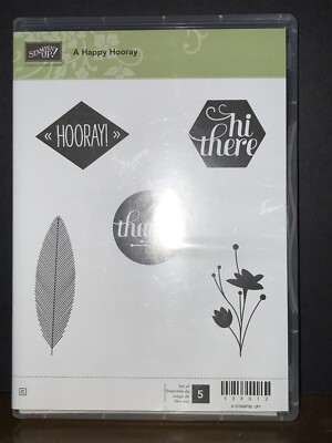Stampin Up A HAPPY HOORAY Rubber 5 Stamp Set HOORAY HI THERE THANKS ETC ...