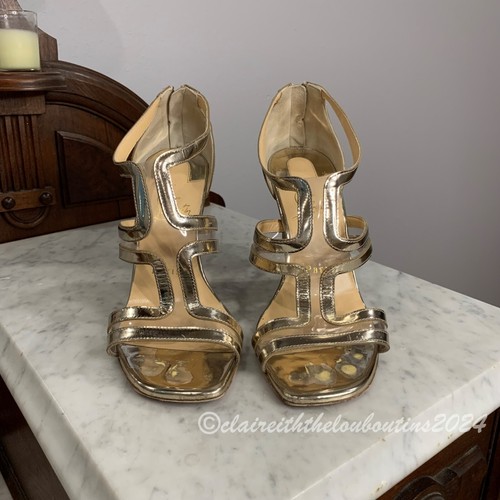 Christian Louboutin Letitartaruga 100 Gold PVC Wedge Sandals size 37.5 - Picture 5 of 9