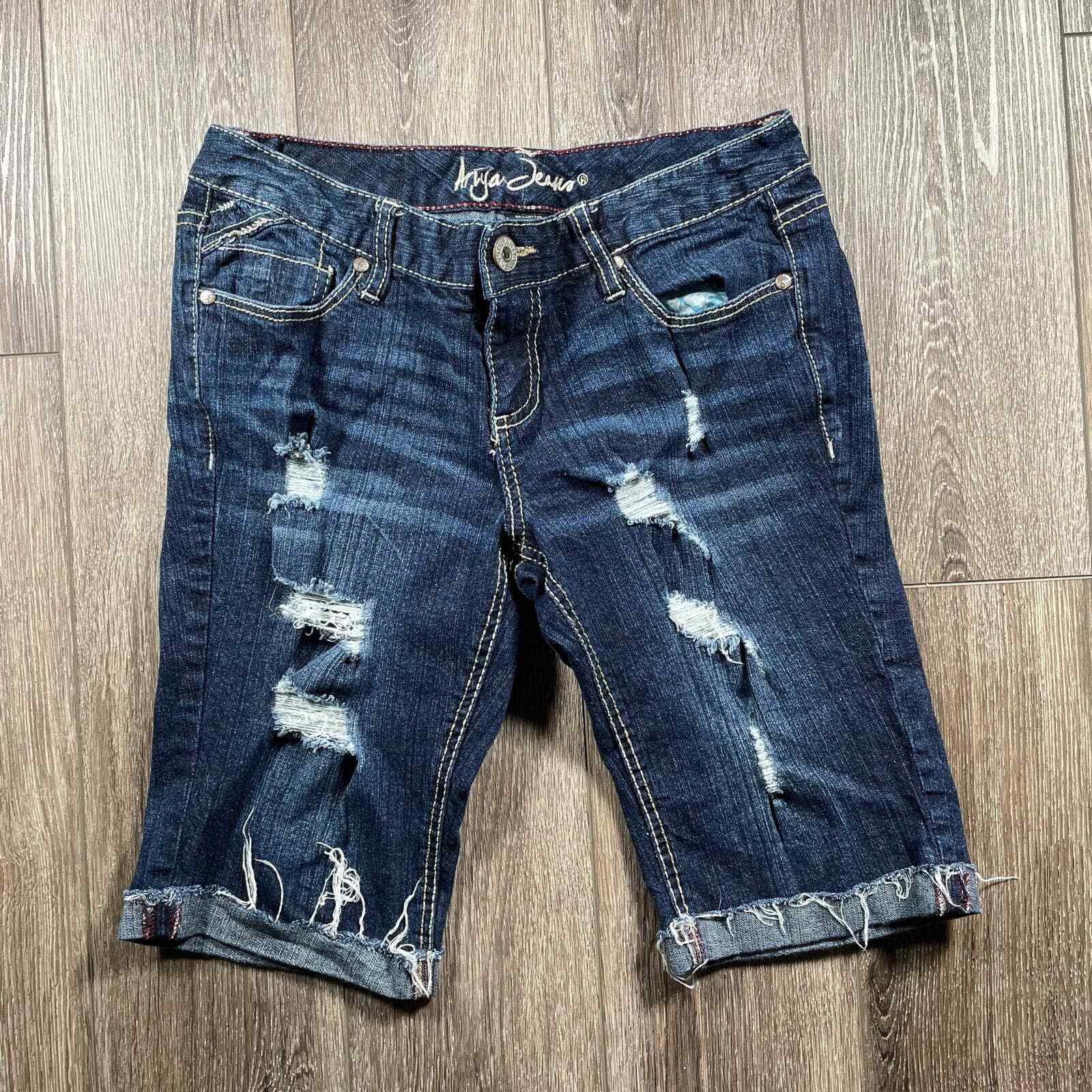 Women’s Arya Jeans distressed cut off Bermuda shorts … Gem