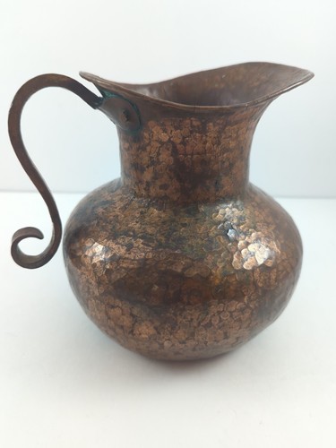 Vintage/Antique Handmade Hammered Copper Pitcher Scroll Primitive Jug Patina 7" - Picture 18 of 18