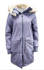 Hoodlamb Women's Blue Grey Long Natural Hemp Hooded Parka 420 Nwt