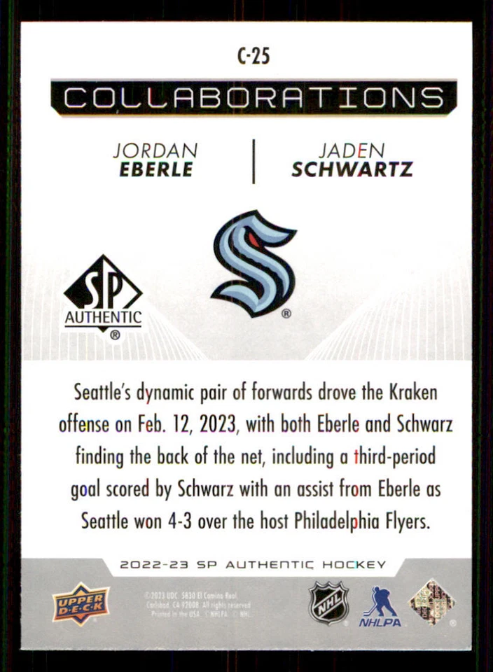 2022-23 SP Authentic Collaborations #C25 Jordan Eberle/Jaden Schwartz - Image 2 of 2