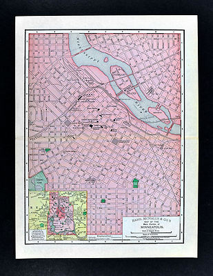 #ad 1895 McNally Map Minneapolis Plan Minnesota City Hall Great Norther Railroad $11.99