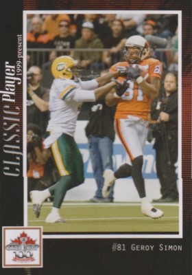 GEROY SIMON B.C. LIONS (MARYLAND TERRAPINS)  CFL GREY CUP 100TH ANNIV CARD