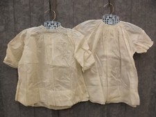 Lot of 2 Vtg Antique Fine Linen Dainty Embroidered Ruched Girl Baby Doll Dresses