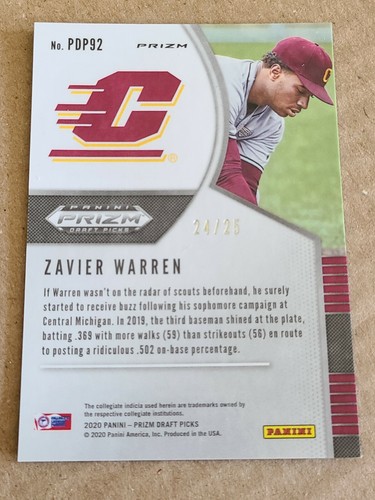 Zavier Warren 2020 Panini Prizm Draft Pick Snakeskin Print 24/25 Brewers - Picture 6 of 10