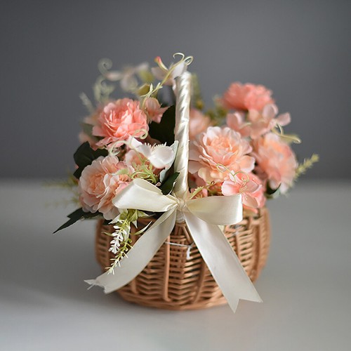 Hand-woven Wedding Flower Basket With Handle Wicker Sundries Basket Home Decor - Picture 6 of 16