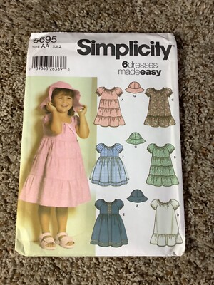 Simplicity SEWING PATTERN 5695 Toddler DRESSES & HATS Sizes 1/2-1-2 UNCUT