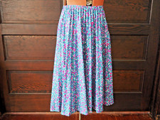 VTG Elastic Waist Multicolor Teal Blue Accordion Pleat Casual Midi Skirt S/M