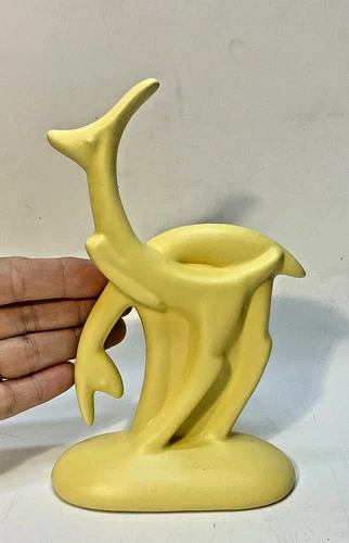 HAEGER ART DECO CERAMIC DEER GAZELLE ANTELOPE YELLOW STYLIZED VASE 75TH ANNIVERS