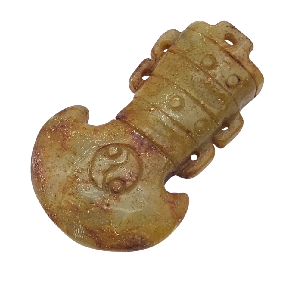 "Colgante grabado de hacha tallada de piedra de jade del Cercano Oriente antiguo 3""" Foto 3 de 4