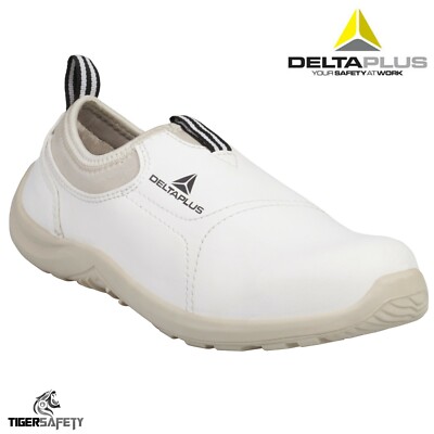 Delta Plus MIAMI S2 Herren Weiß Mikrofaser Slip Auf Stahlkappe Sicherheit Schuhe