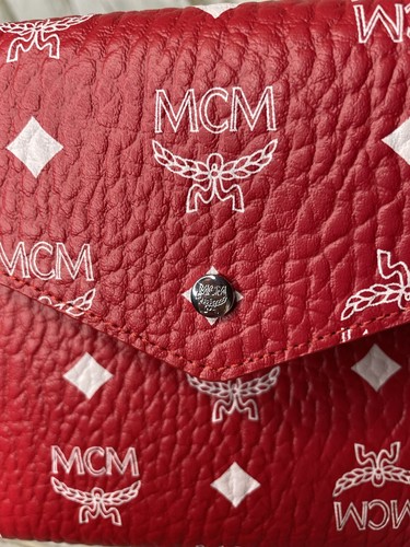 NEW MCM Visetos Monogram Red White Envelope Clutch Coated Canvas w/ Box Gift - Picture 11 of 16