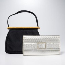 2Pc Lot VTG Coblentz Clutch Handbags Silver Rhinestone Black Satin Top Handle