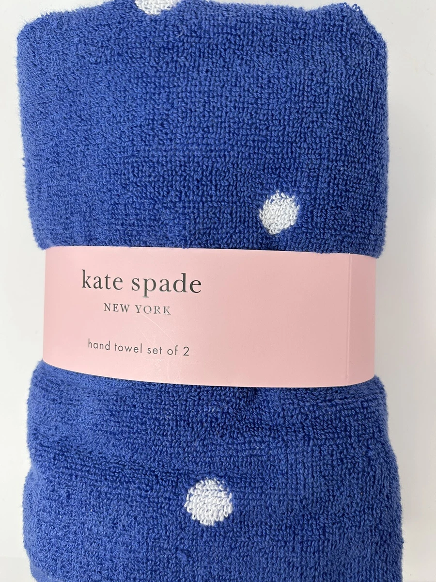 Kate Spade New York Royal Blue White Polka Dot Cotton Hand Towels Set Of 2  NWT