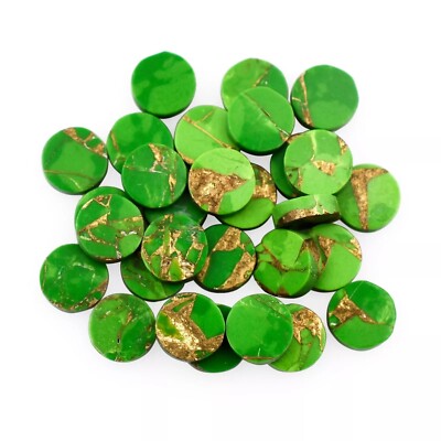 7 Pcs Natural Green Copper Turquoise 10MM Round Smooth Slice Disc Loose Gemstone