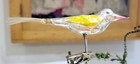 Two yellow-winged Songbirds, on Clips, Spun Glass Tails.  1960s W. German  Orns. — photo 5