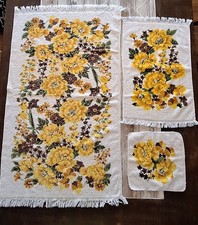 VTG Cannon 3pc Set Yellow Floral Roses Fringe Wash Cloth/Hand Towel/Body Towel