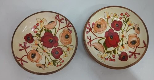 Handmade Wooden Salad Bowl - Acacia Kellie Montana enameled set of 2 7.5"